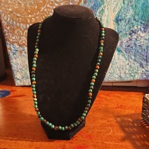 Natural Green & Natural Brown Tigers Eye Necklace / Bracelet Set